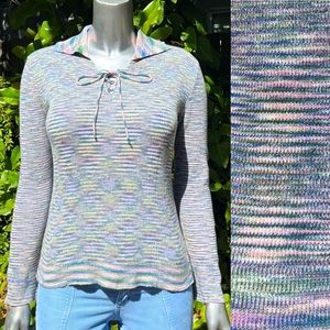 1970s Space Dyed Lace Up Pullover Sweater
